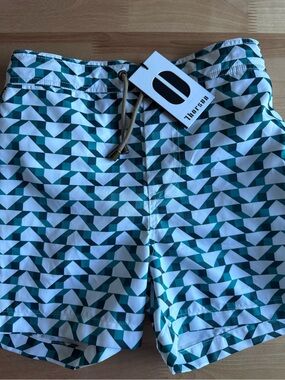 thor Kids' Teal & White Geometric Swim Trunks